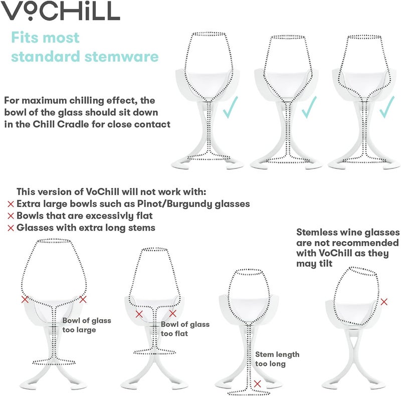 VoChill Stemmed Wine Glass Chiller | Made in USA | Radically cool wine tool – keeps wine perfectly chilled in your glass | Refreezable Chill Cradle actively chills (Quartz, Single ) - Image 5